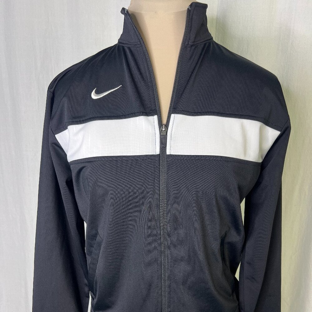 Nike Black Zip-Up Track Jacket White Chest Stripe Zipper Side Pockets Size S